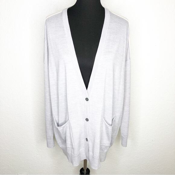 ATM Schoolboy gray and pink wool button cardigan size Large - Picture 3 of 16